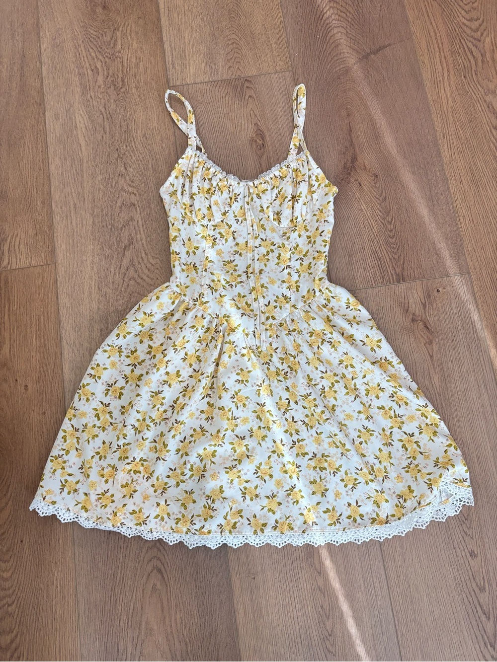 Girls' Yellow Floral Sundress with Lace Trim